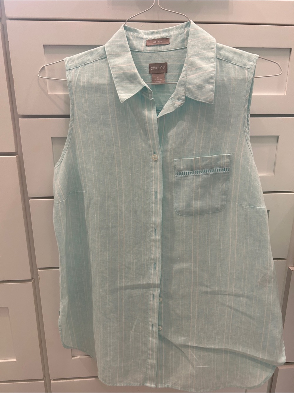 Chico's Mint Green Sleeveless Button-Down Stripe Shirt